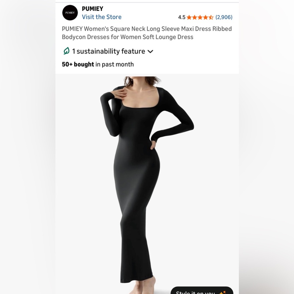 Sleek Black Long Sleeve Maxi Dress with Scoop Neck